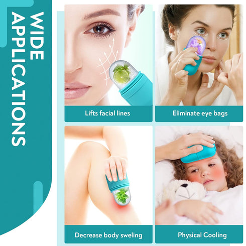 AURUZA Ice Face Roller and Gua Sha Set, Ice Roller for Face & Eye Puffiness Relief Beauty Facial Rollers Mold Icing Self Skin Care Massage Cube Sk...